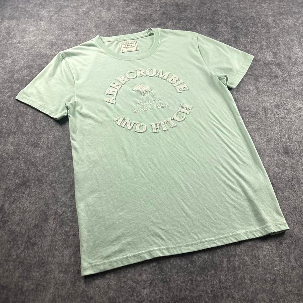 Abercrombie & Fitch Men’s XS Mint Green Embroidered Moose Logo Spellout T-Shirt